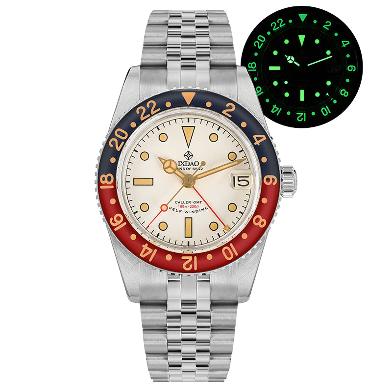 IXDAO 6542 Vintage 38MM NH34 GMT 904L Automatic Dive Watch Grey Dial IXDAO Watch Official Store