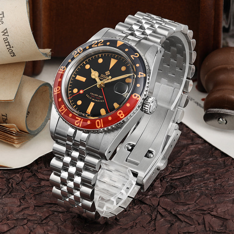 IXDAO 6542 Vintage 38MM NH34 GMT 904L Automatic Dive Watch Grey Dial IXDAO Watch Official Store