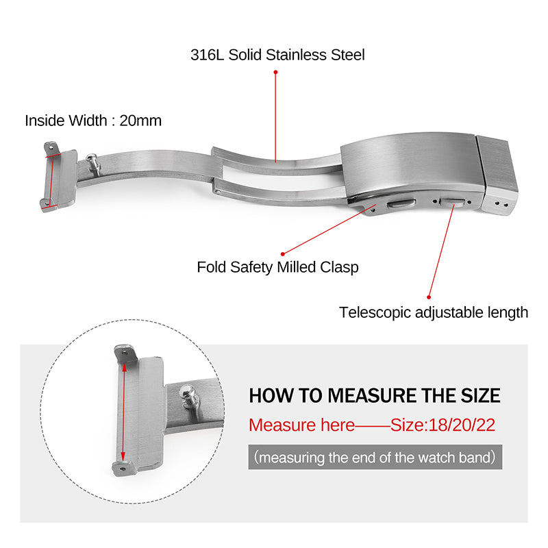 316L Stainless Steel 18mm 20mm 22mm Entendable Adjustable Folding Watch Buckle IXDAO Watch Official Store
