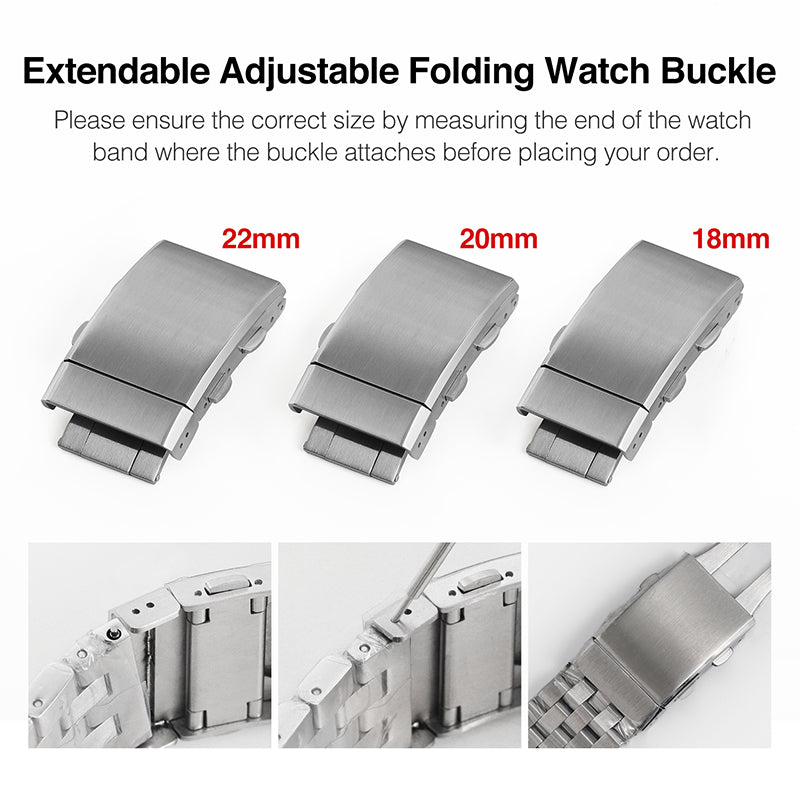 316L Stainless Steel 18mm 20mm 22mm Entendable Adjustable Folding Watch Buckle IXDAO Watch Official Store