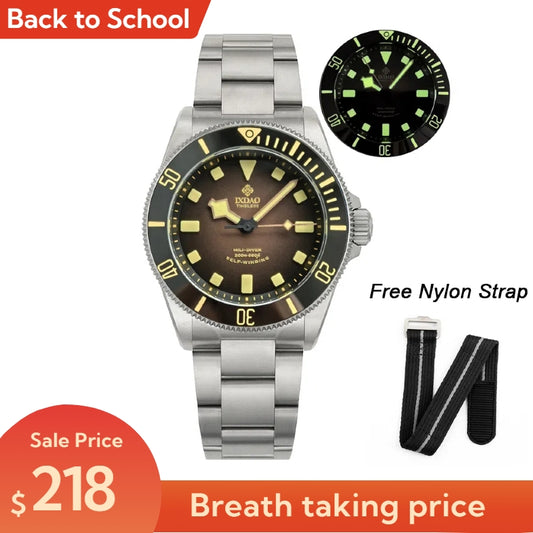 ☆Back to School Sale☆IXDAO Titanium 39mm Automatic Dive Watch-Gradient brown dial