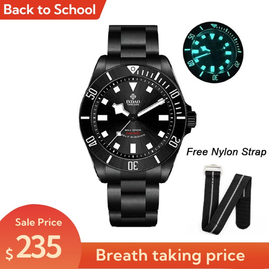 ☆Back to School Sale☆Titanium 39mm Black Vader Automatic Dive Watch