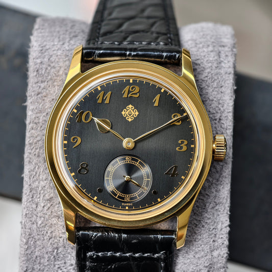 IXDAO_Quartz_Dress_Watch Black dial gold bezel